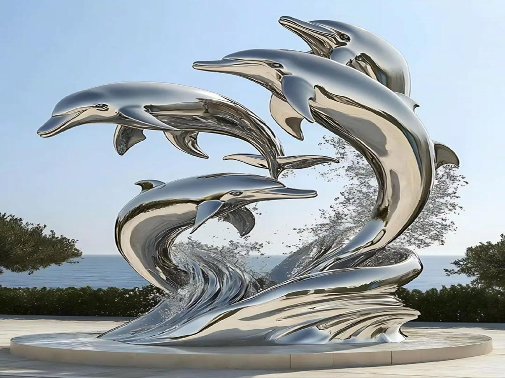 不锈钢海豚雕塑